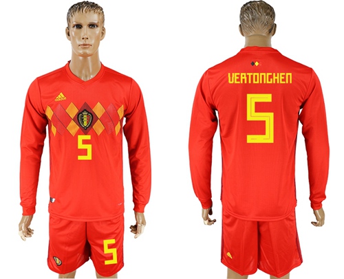 Belgium #5 Vertonghen Red Home Long Sleeves Soccer Country Jersey - Click Image to Close